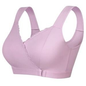 FionaBra M Lavender Comfort Bra Wireless COTTON‎ Front Close Adjustable Band NWT